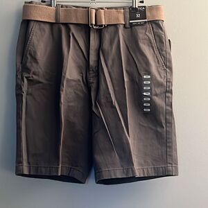 Nautica Men's True Navy Flat Front Shorts In Castlerock (Belt Included) Size 32